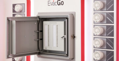 EvacGo evacuation alert system shown open in the Advanced training room