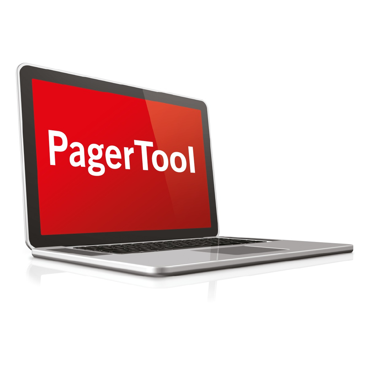 Laptop displaying a red screen with the text 'PagerTool'