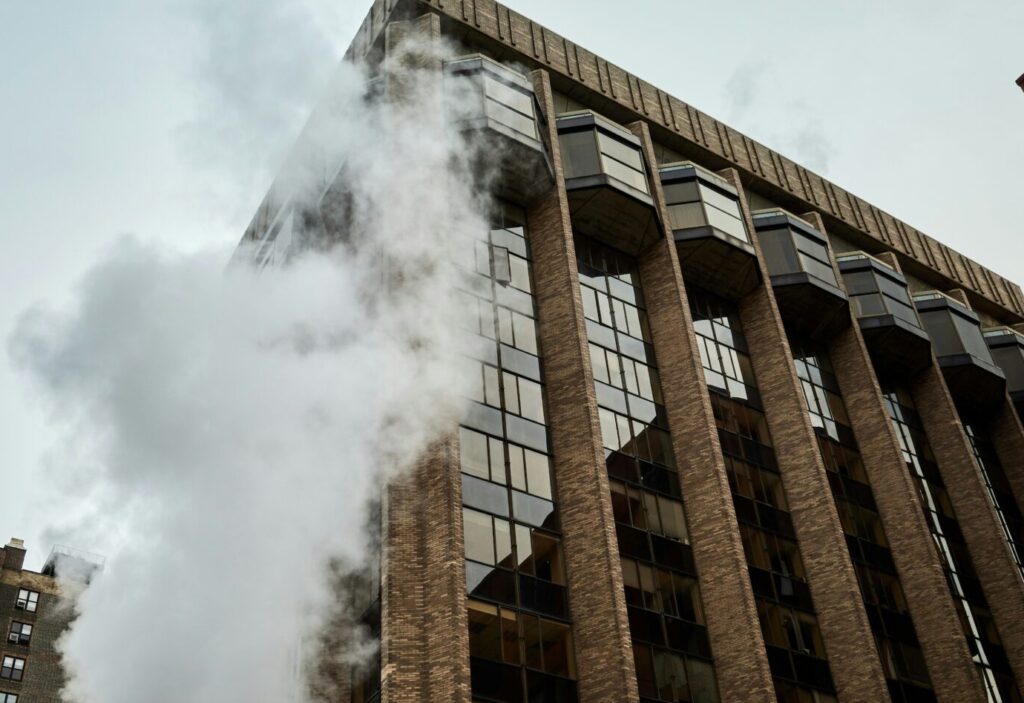 A building with smoke